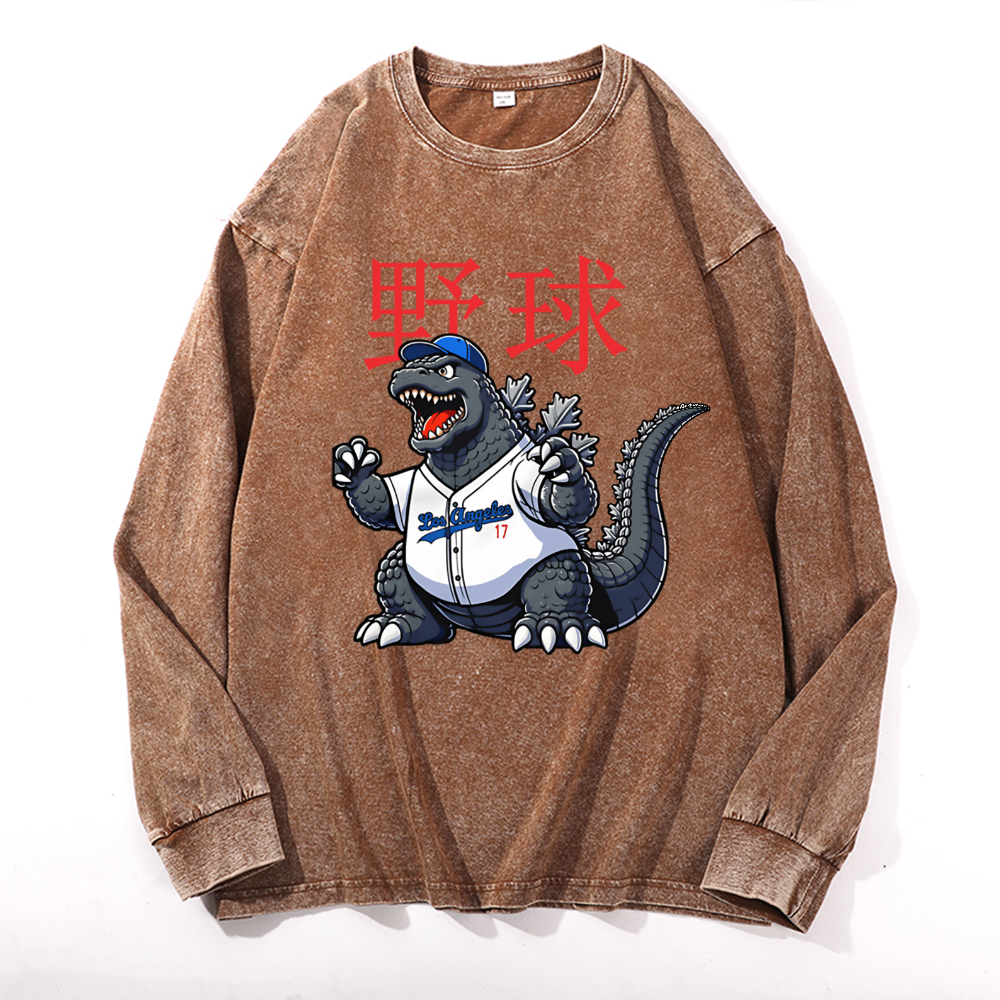 Los Angeles Dodgers Kaiju Tokyo Tiger Baseball Vintage Cotton Wash Crewneck Sweatshirt