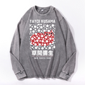 Yayoi Kusama Cat Vintage Cotton Wash Crewneck Long-Sleeve T-Shirt
