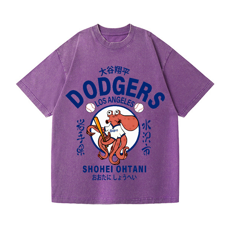 Dodgers Octopus Baseball 17 Vintage Wash Japanese Design T-Shirt