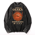 Osaka Dotonbori Drunken Octopus Vintage Cotton Wash Long-sleeve T-shirt