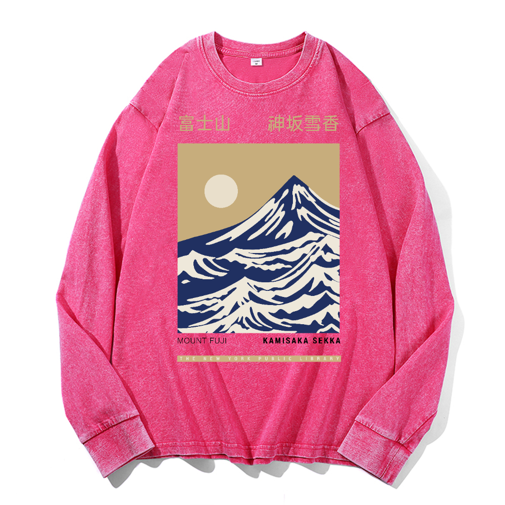 Mount Fuji Vintage Cotton Wash Crewneck Long-Sleeve T-Shirt