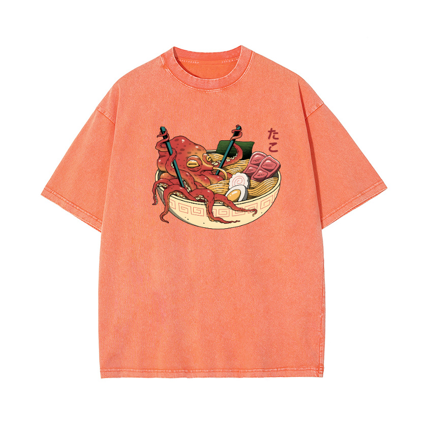 Ramen Octopus Vintage Wash Japanese Design T-Shirt