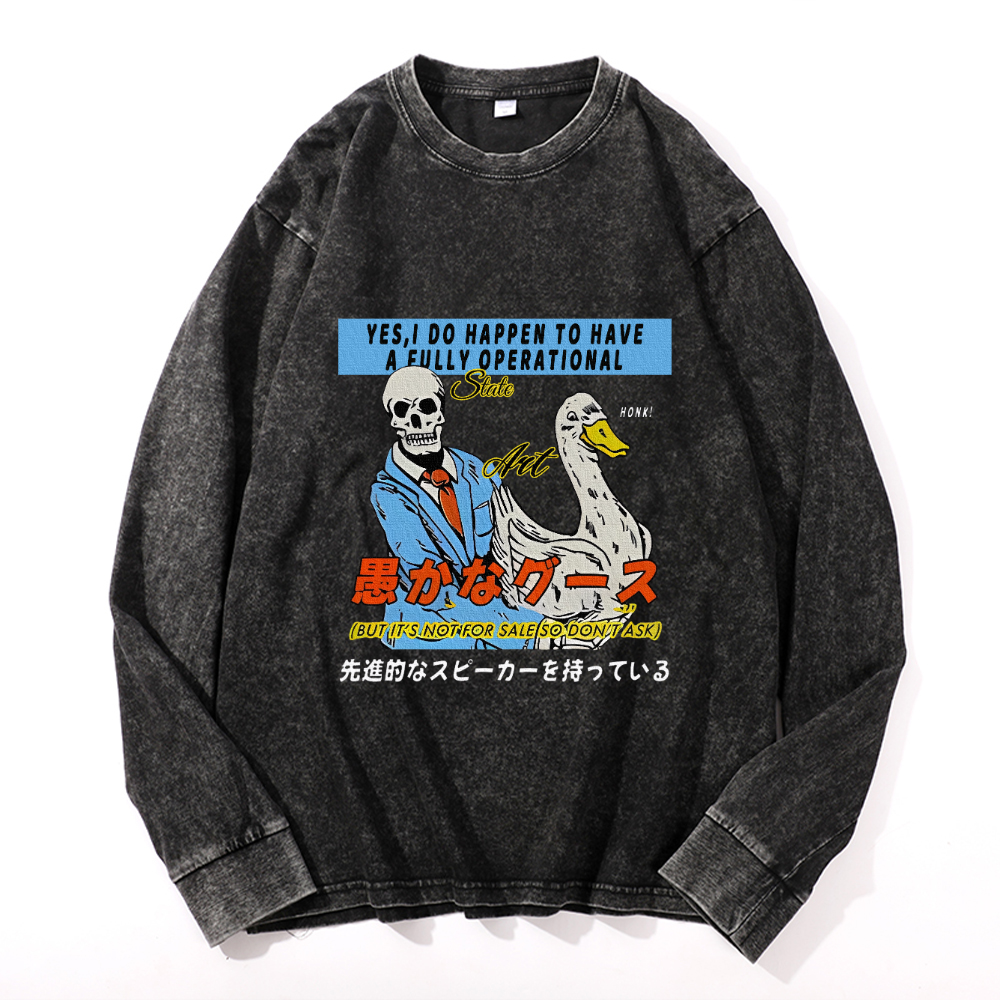 Vintage Cotton Wash Crewneck Long-Sleeve T-Shirt