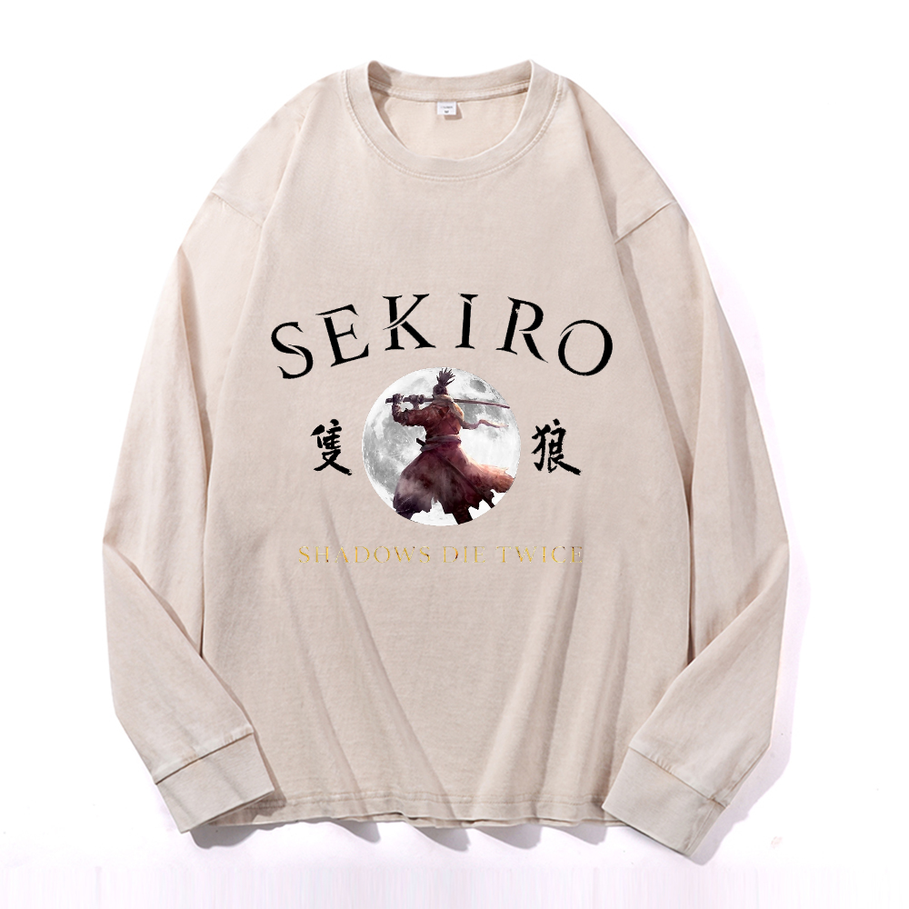 Vintage Cotton Wash Crewneck Long-Sleeve T-Shirt