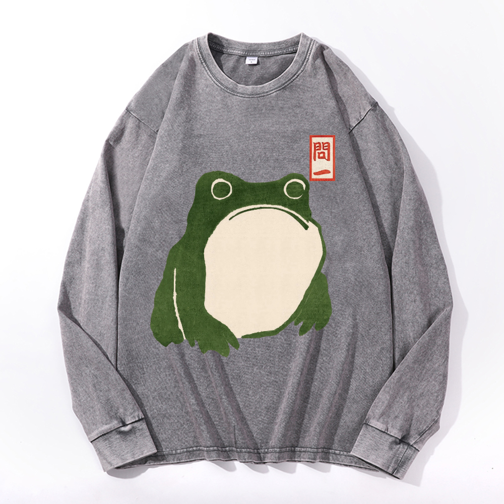 Frog Vintage Cotton Wash Crewneck Long-Sleeve T-Shirt