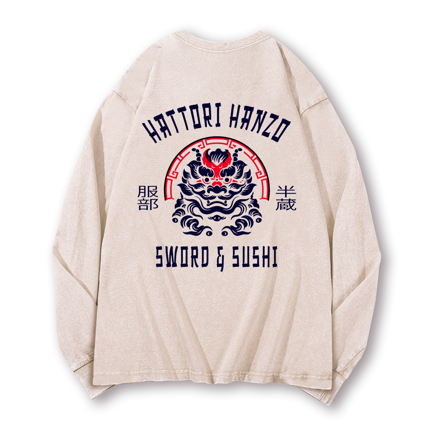 Hattori Hanzo Komainu Vintage Washed Cotton Back Art Long-sleeve T-shirt