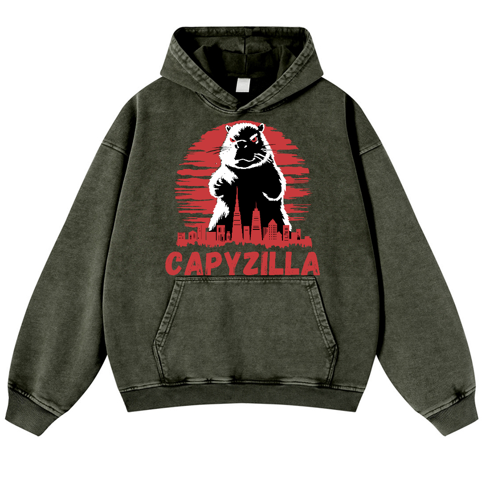 Capybara Kaiju Capyzilla Vintage Washed Thick Cotton Hoodie