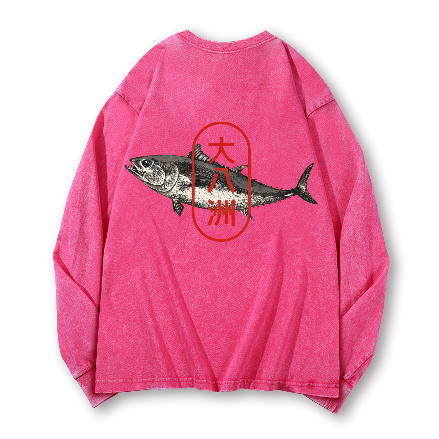 Great Eight Islands of Japan Tuna Fish Vintage Washed Cotton Back Art Long-sleeve T-shirt