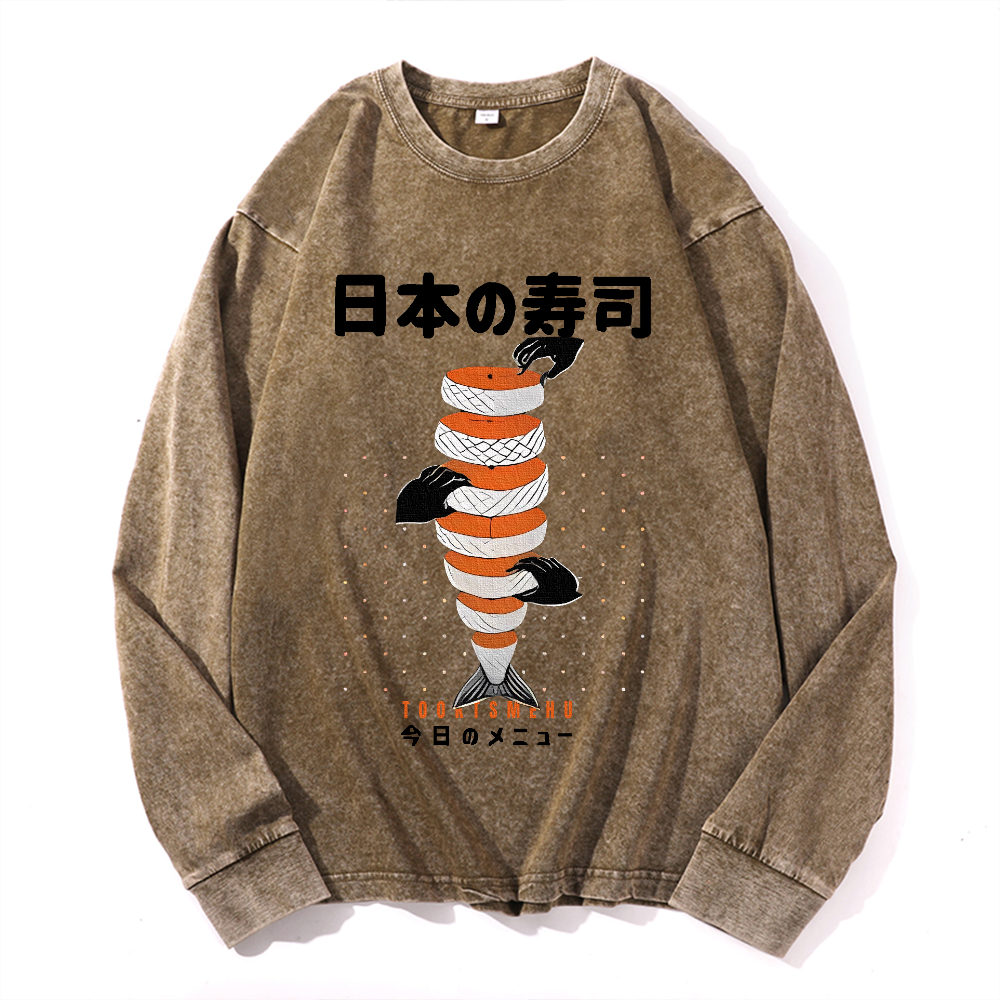Vintage Cotton Wash Crewneck Long-Sleeve T-Shirt