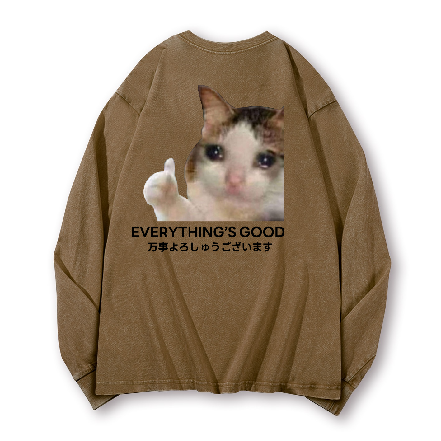 Cat Vintage Washed Cotton Back Art Long-sleeve T-shirt