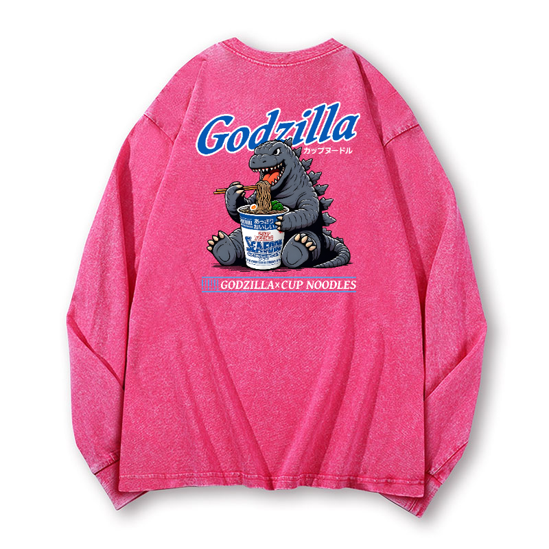 Cup Noodles Kaiju Vintage Washed Cotton Back Art Long-sleeve T-shirt