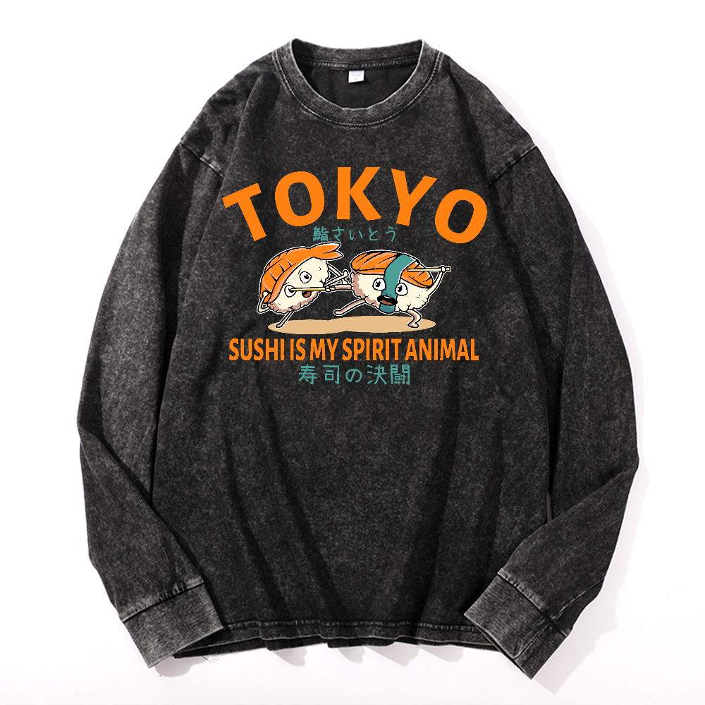 Sushi Vintage Cotton Wash Crewneck Sweatshirt