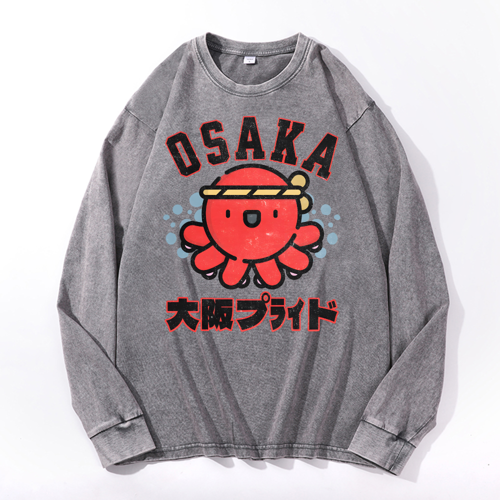 Osaka Octopus Vintage Cotton Wash Crewneck Long-Sleeve T-Shirt