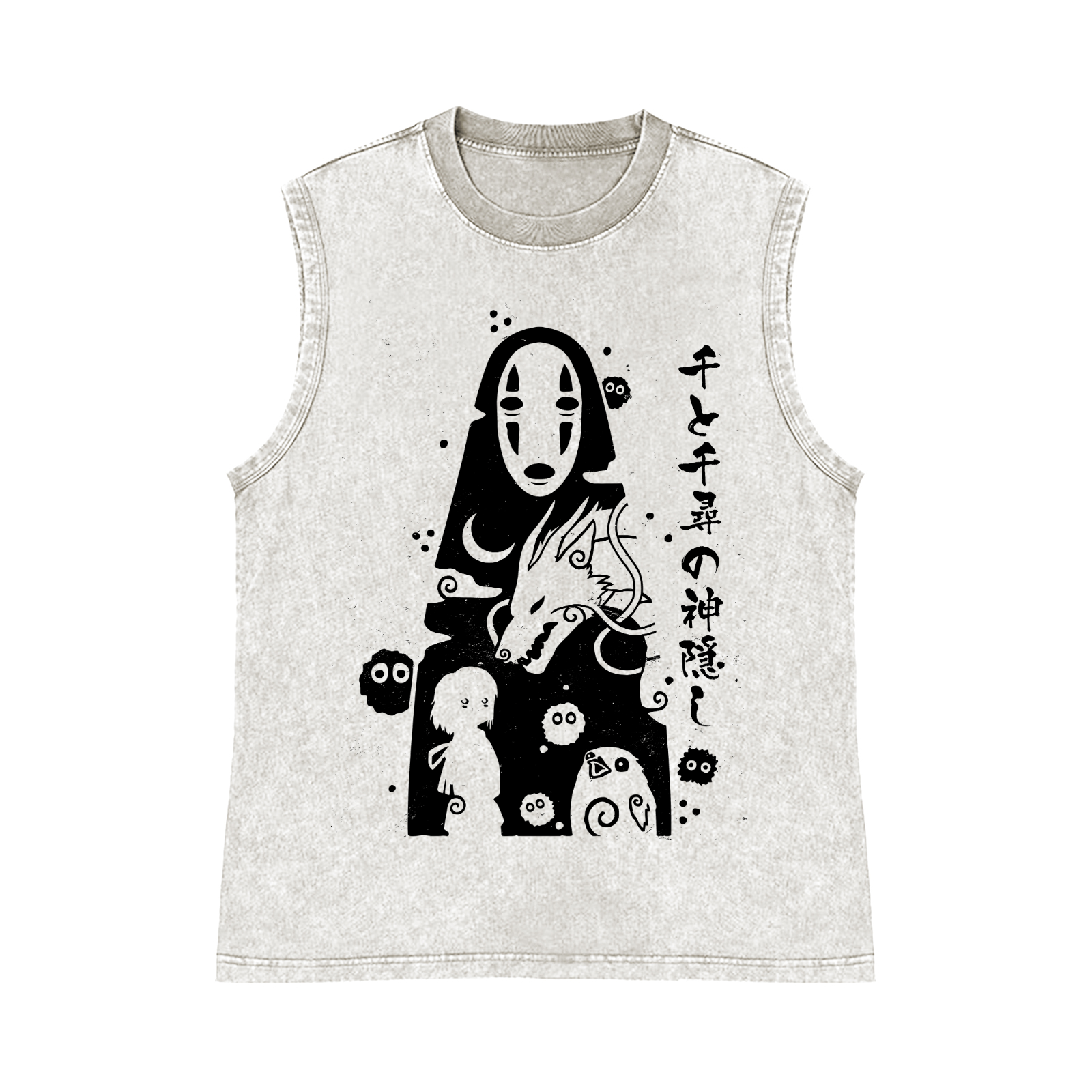Ghibli No Face Kaonashi Pure Cotton Wash-Dyed Sleeveless Tank Top