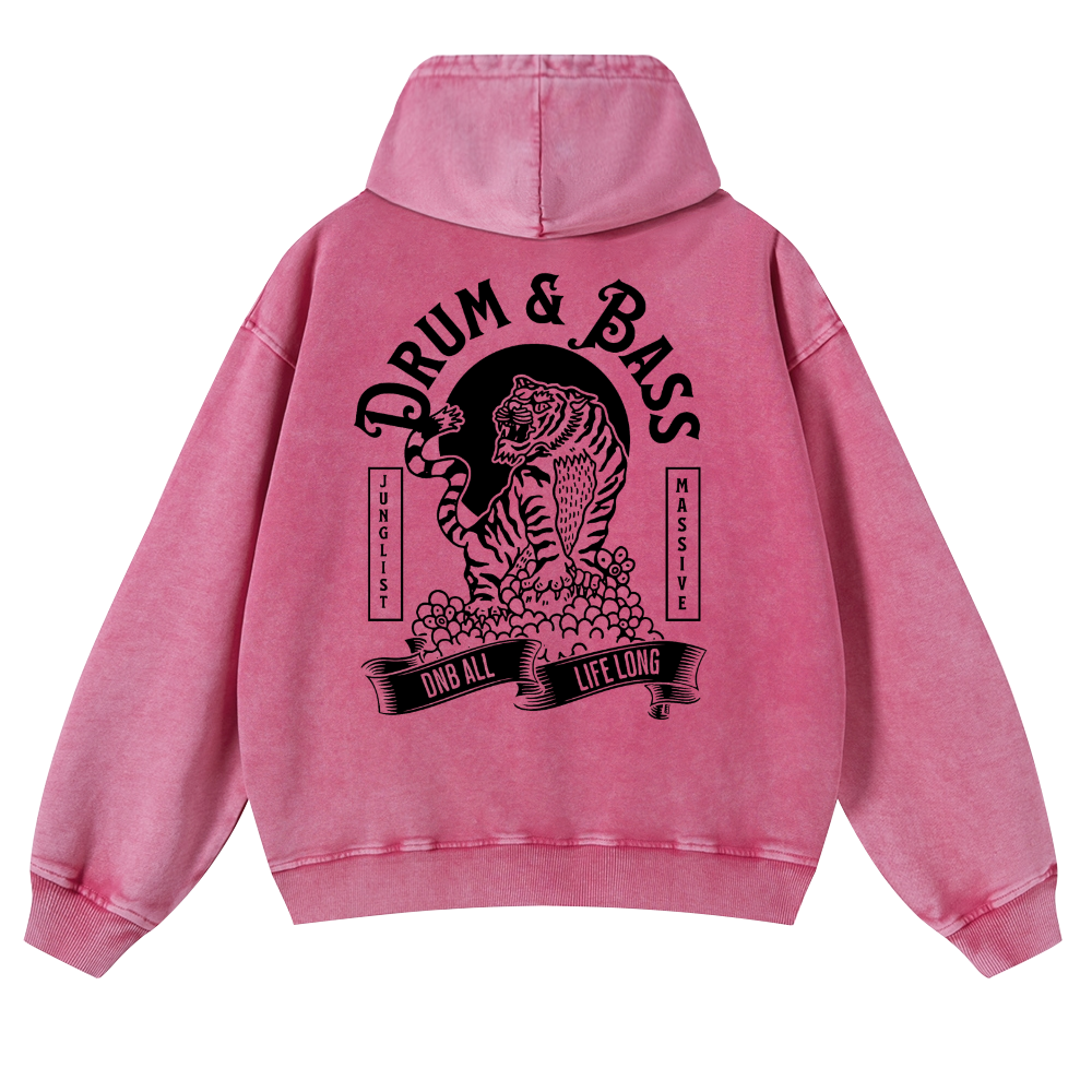 Drum & Bass Tiger Vintage Washed Cotton Back Art Hoodie