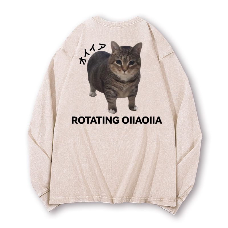 OIIA Cat Vintage Washed Cotton Back Art Long-sleeve T-shirt