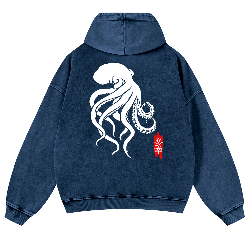 Octopus Vintage Washed Cotton Back Art Hoodie