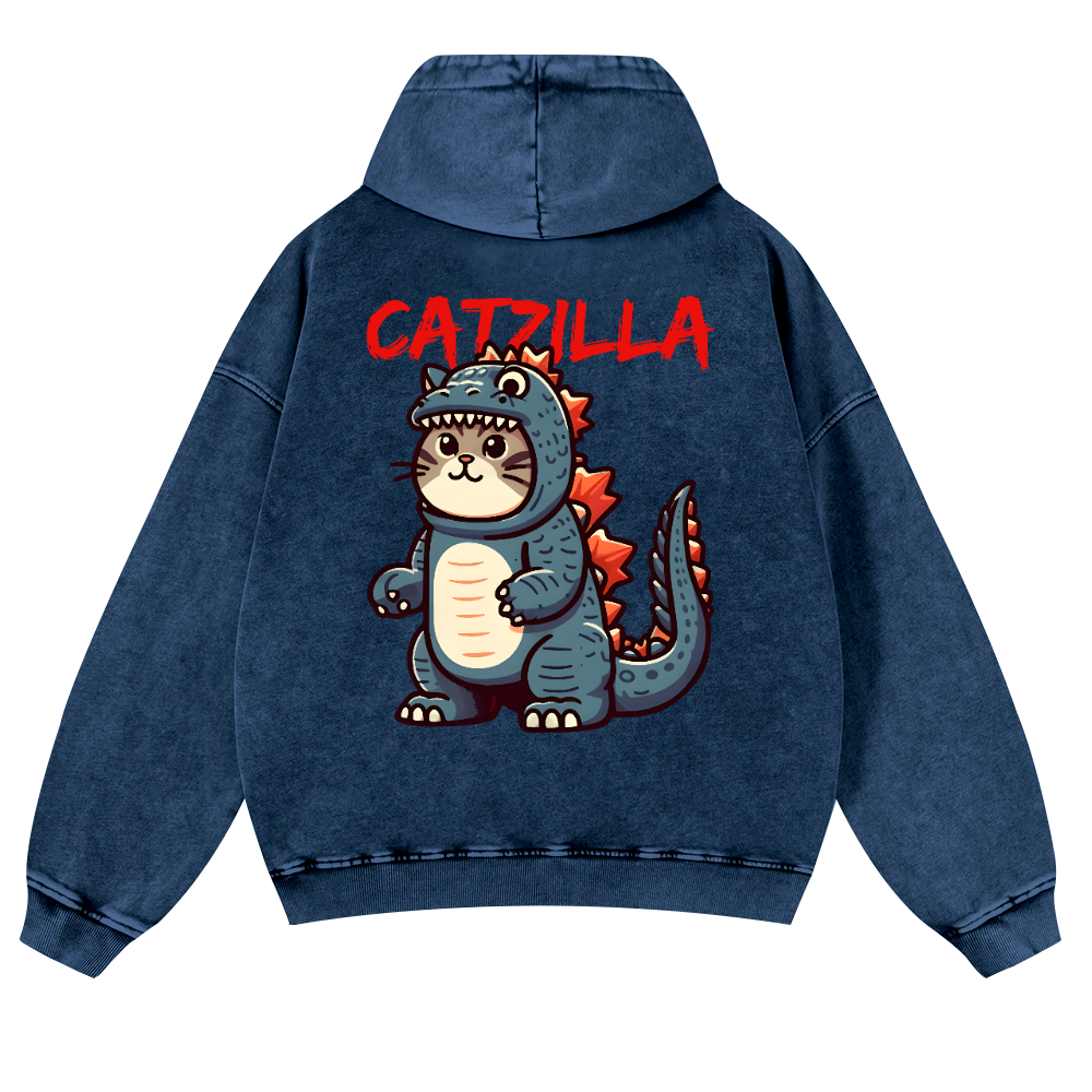 Cat Kaiju Catzilla Vintage Washed Cotton Back Art Hoodie