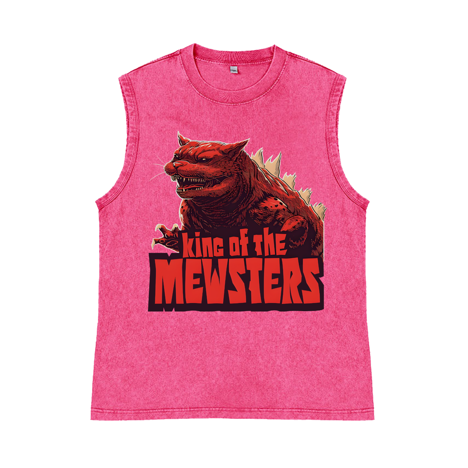 Cat Catzilla Kaiju King Of The Mewsters Pure Cotton Wash-Dyed Sleeveless Tank Top