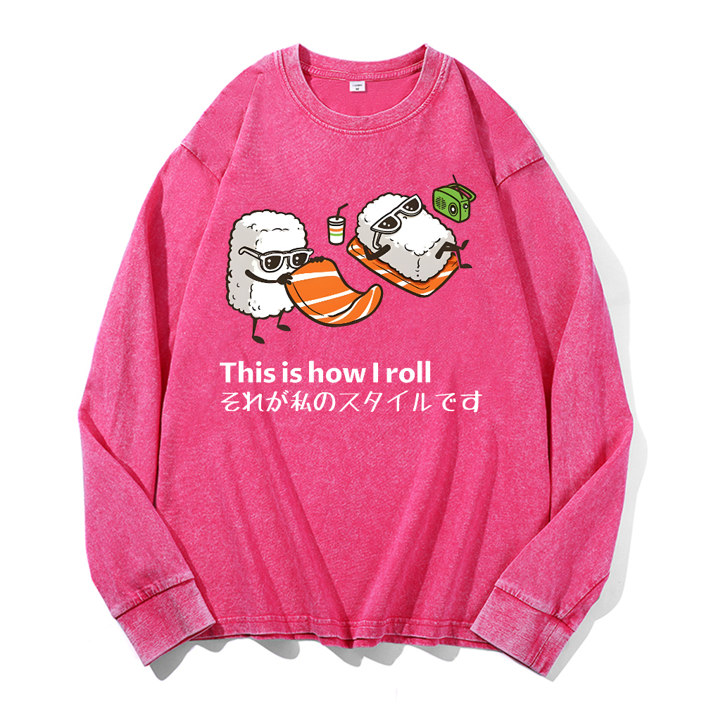 Sushi Roll Vintage Cotton Wash Long-sleeve T-shirt