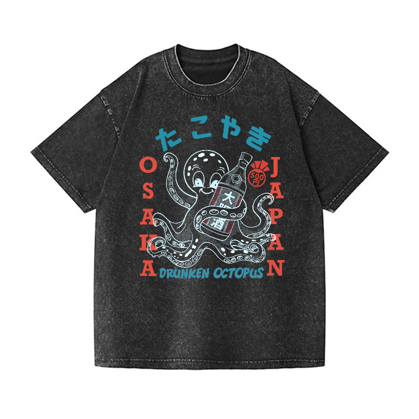 Drunken Octopus Vintage Wash Japanese Design T-Shirt