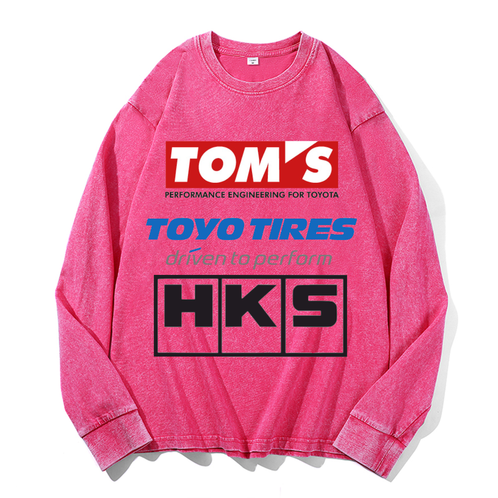 Tom's, Toyo Tires, HKS Vintage Cotton Wash Crewneck Long-Sleeve T-Shirt