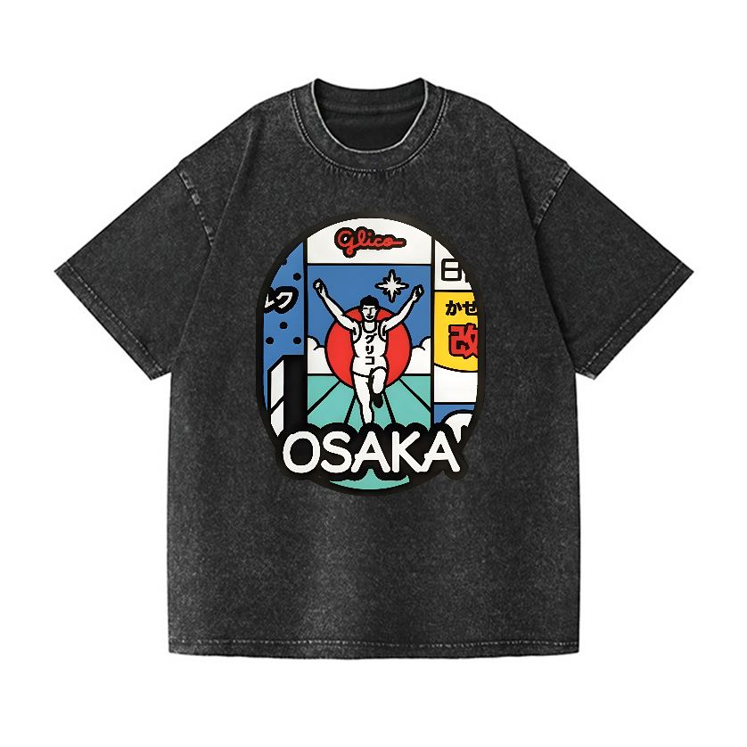 Osaka Glico Run Man Vintage Wash Japanese Design T-Shirt