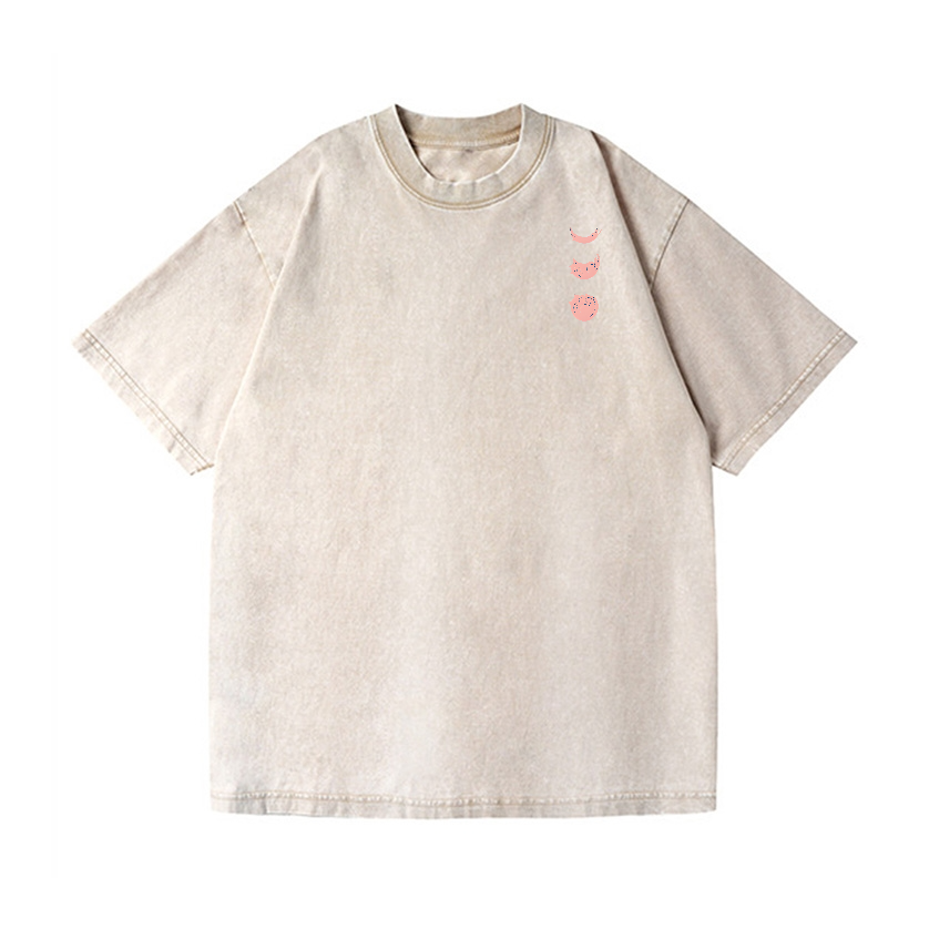 Cat Mount Fuji Vintage Wash Japanese Design Back Art T-Shirt