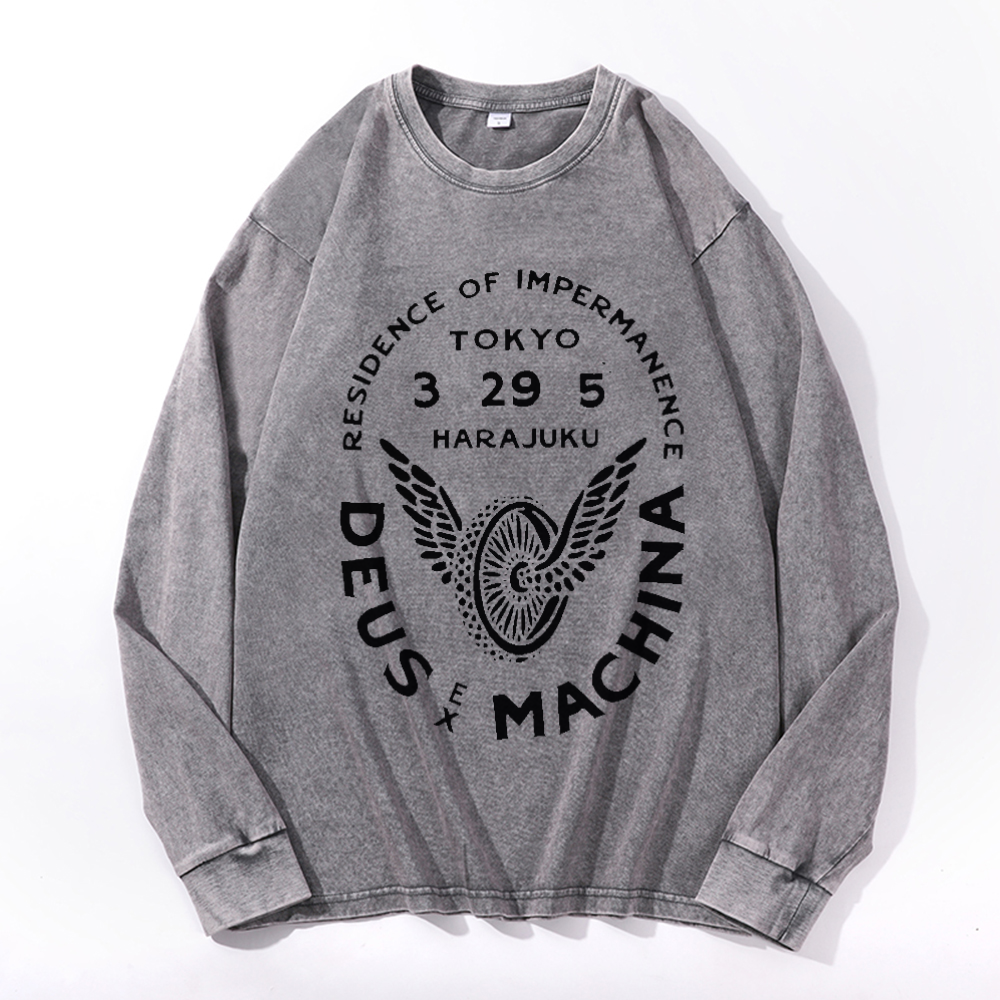 Vintage Cotton Wash Crewneck Long-Sleeve T-Shirt