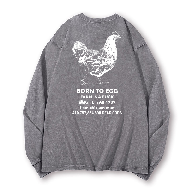 Chicken Vintage Washed Cotton Back Art Long-sleeve T-shirt