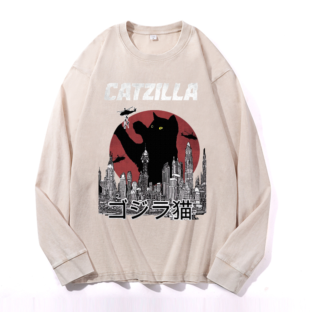Vintage Cotton Wash Crewneck Long-Sleeve T-Shirt