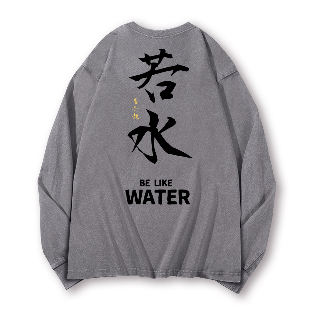 Bruce Lee Water Vintage Washed Cotton Back Art Long-sleeve T-shirt