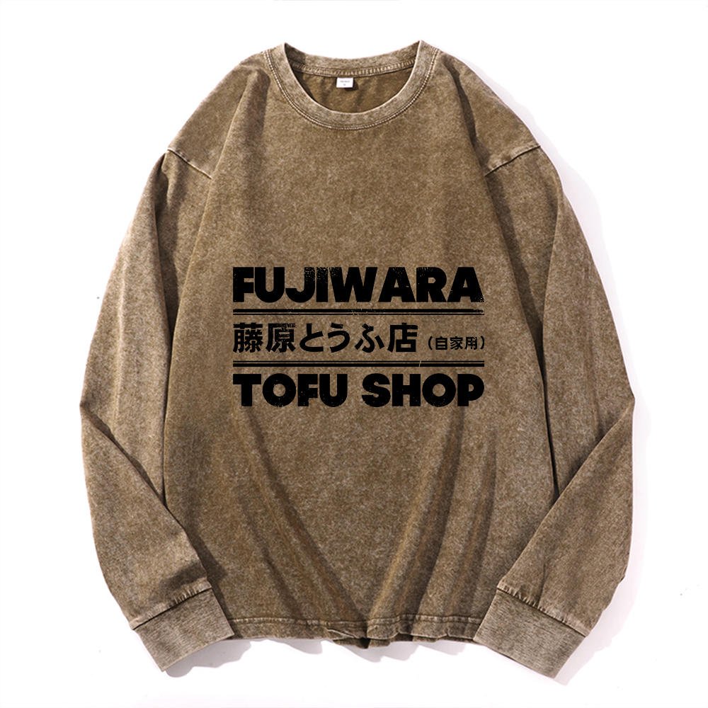 Vintage Cotton Wash Crewneck Long-Sleeve T-Shirt