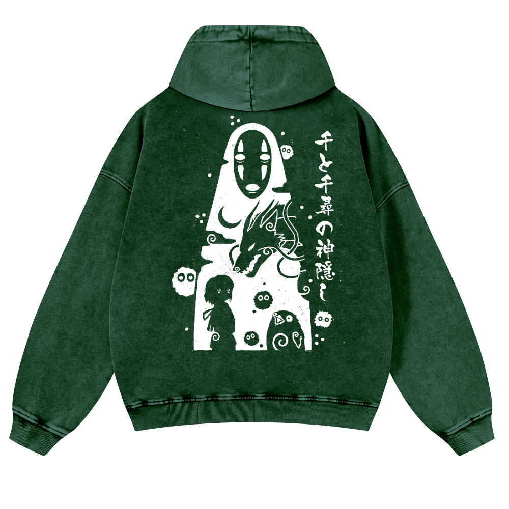 Ghibli No Face Kaonashi Vintage Washed Cotton Back Art Hoodie