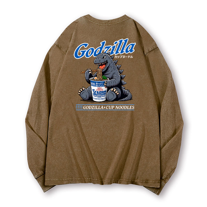 Cup Noodles Kaiju Vintage Washed Cotton Back Art Long-sleeve T-shirt