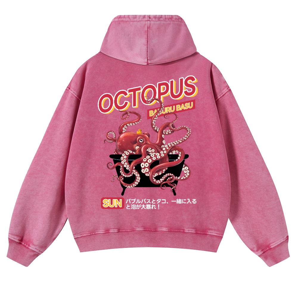 Bubble Bath Octopus Vintage Washed Cotton Back Art Hoodie