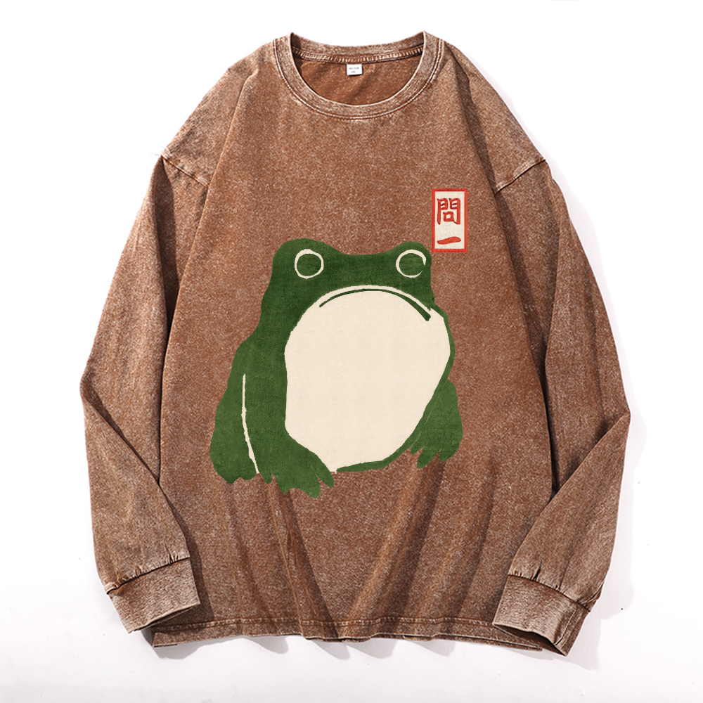Frog Vintage Cotton Wash Crewneck Long-Sleeve T-Shirt