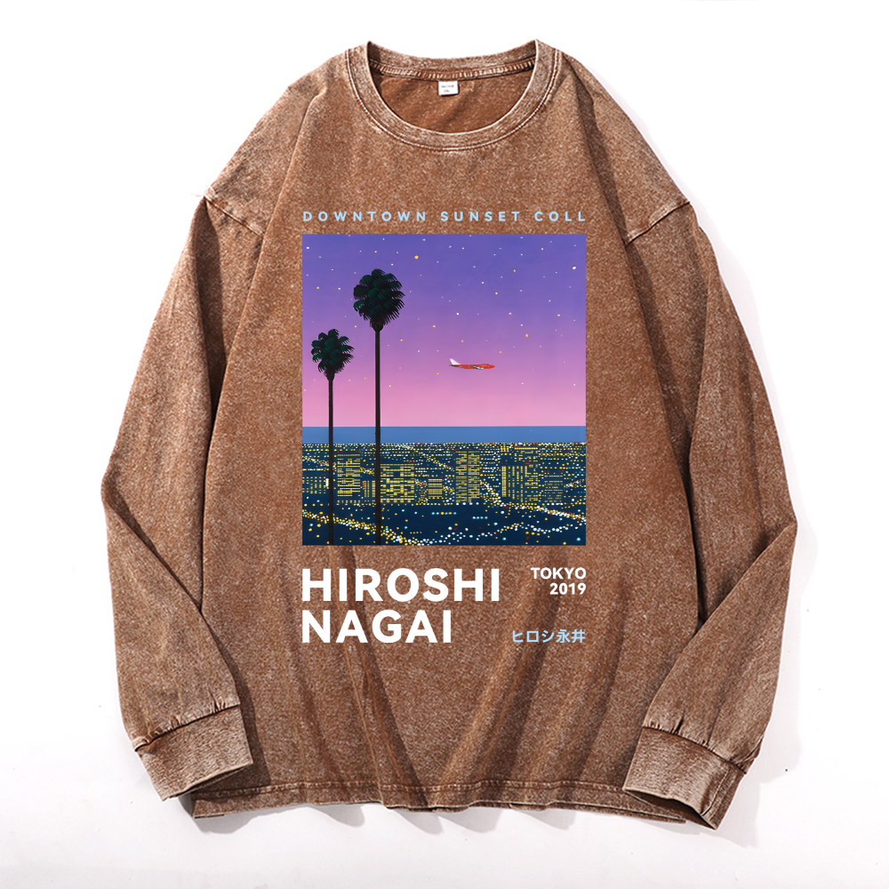 Hiroshi Nagai Vintage Cotton Wash Crewneck Long-Sleeve T-Shirt