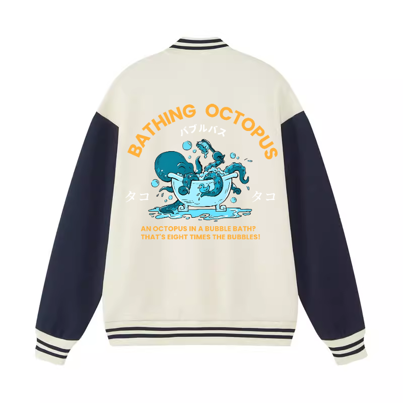 Bubble Bath Octopus Vintage Cotton Varsity Jacket