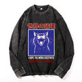 Cat Vintage Cotton Wash Crewneck Long-Sleeve T-Shirt