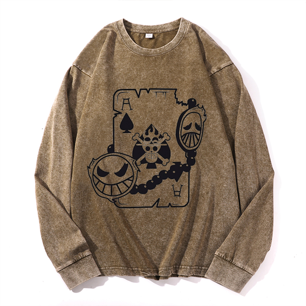 Vintage Cotton Wash Crewneck Long-Sleeve T-Shirt