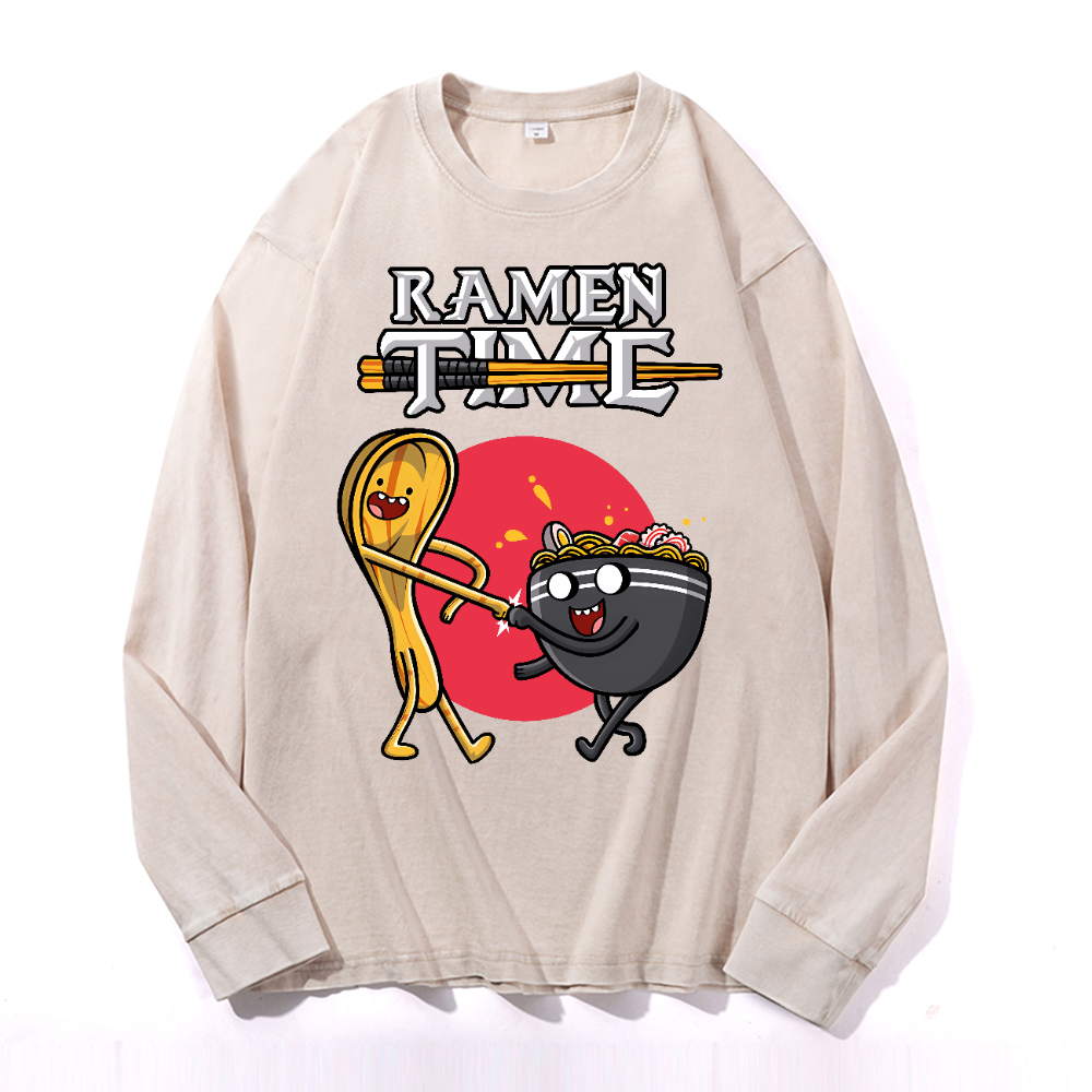Ramen Vintage Cotton Wash Crewneck Long-Sleeve T-Shirt