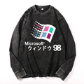 Microsoft Windows 98 Vintage Cotton Wash Crewneck Long-Sleeve T-Shirt
