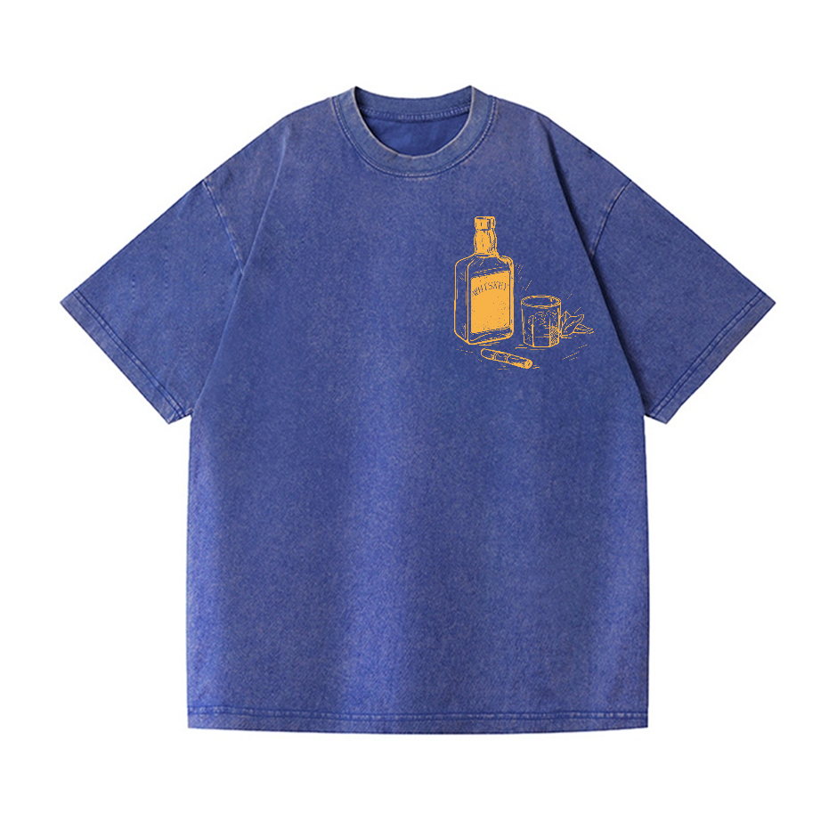Wiskey Vintage Wash Japanese Design Back Art T-Shirt