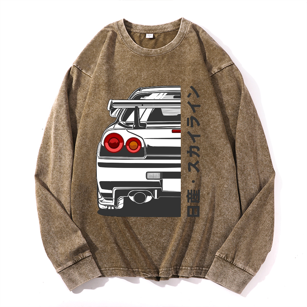 Vintage Cotton Wash Crewneck Long-Sleeve T-Shirt