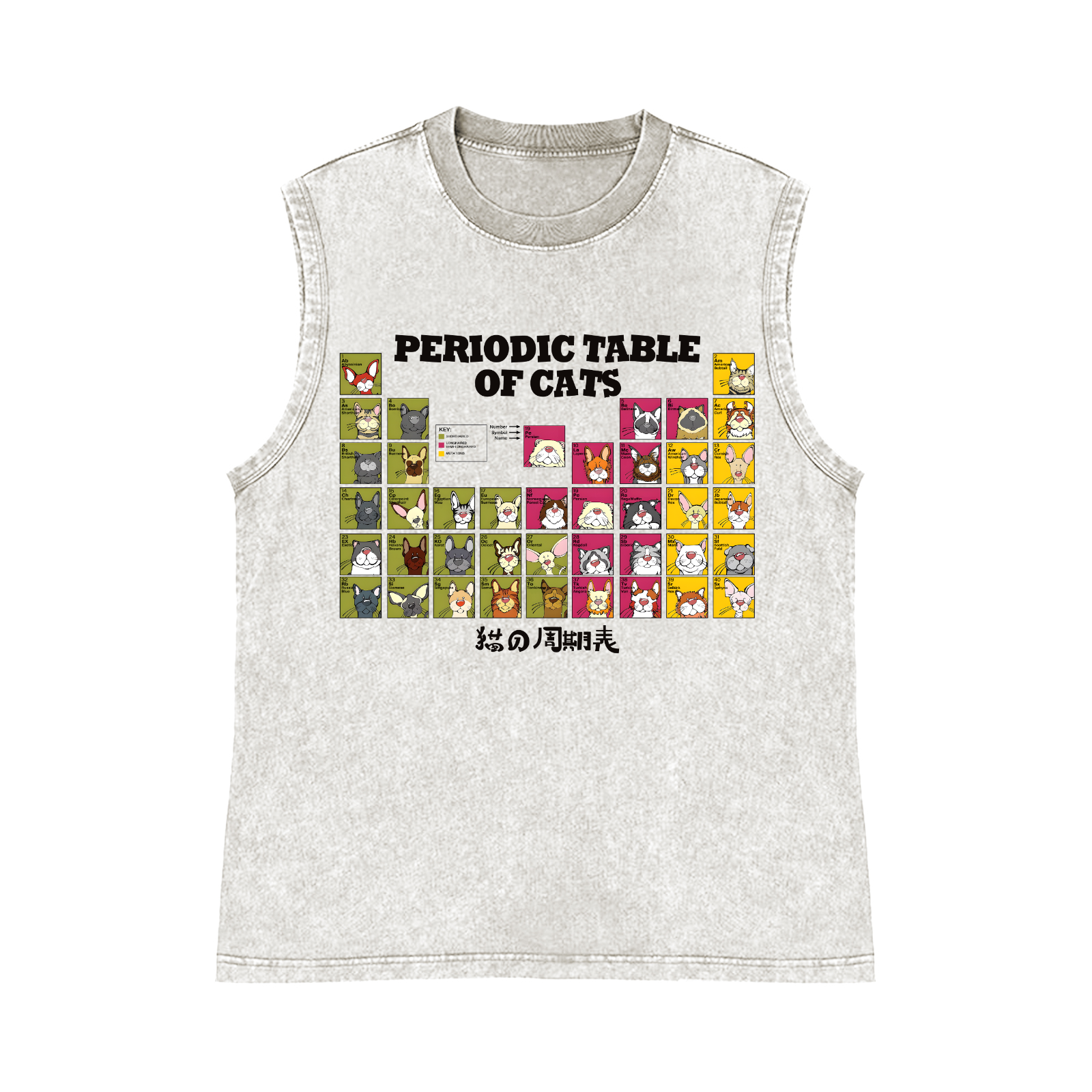 Periodic Table of Cats Pure Cotton Wash-Dyed Sleeveless Tank Top