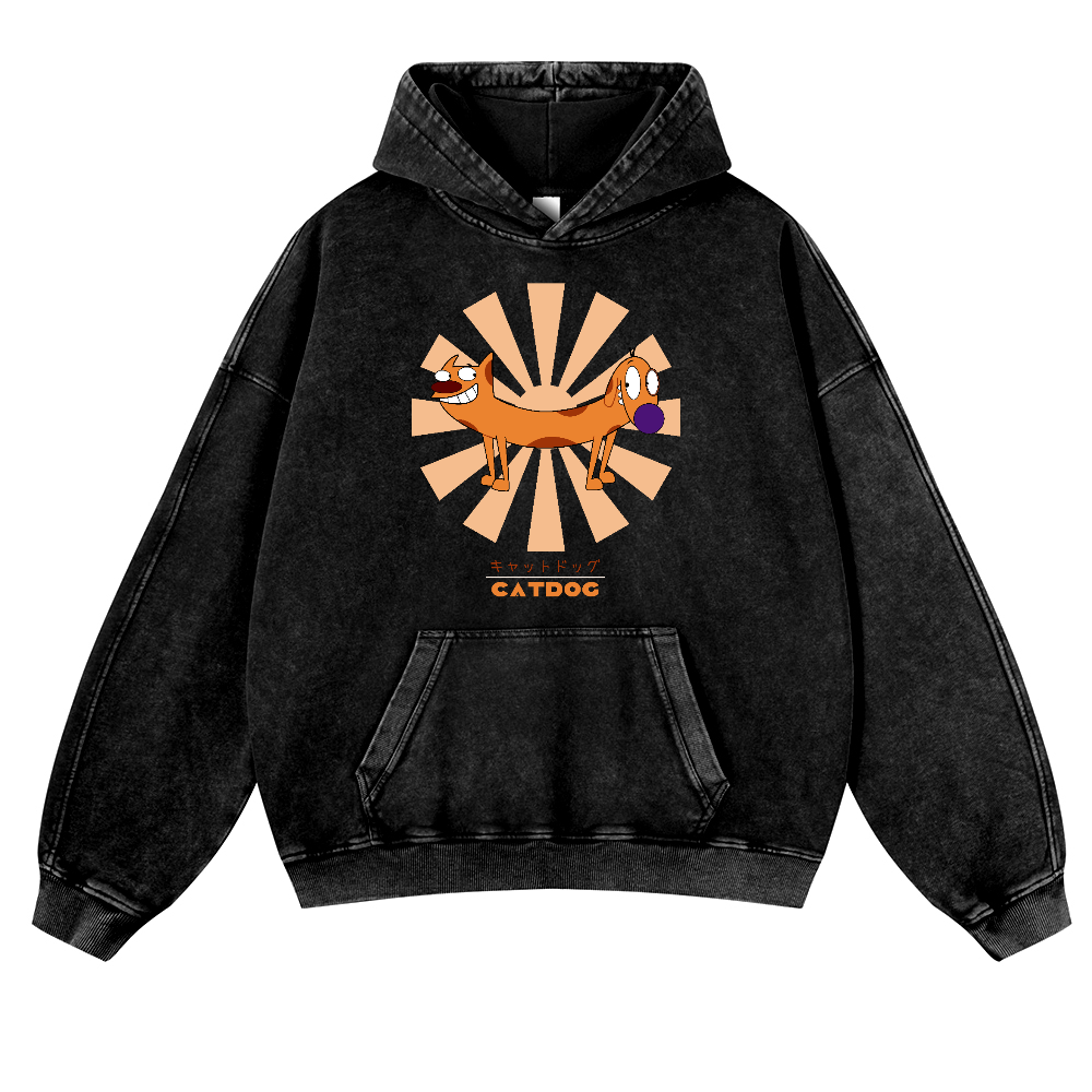 Catdog Vintage Washed Thick Cotton Hoodie