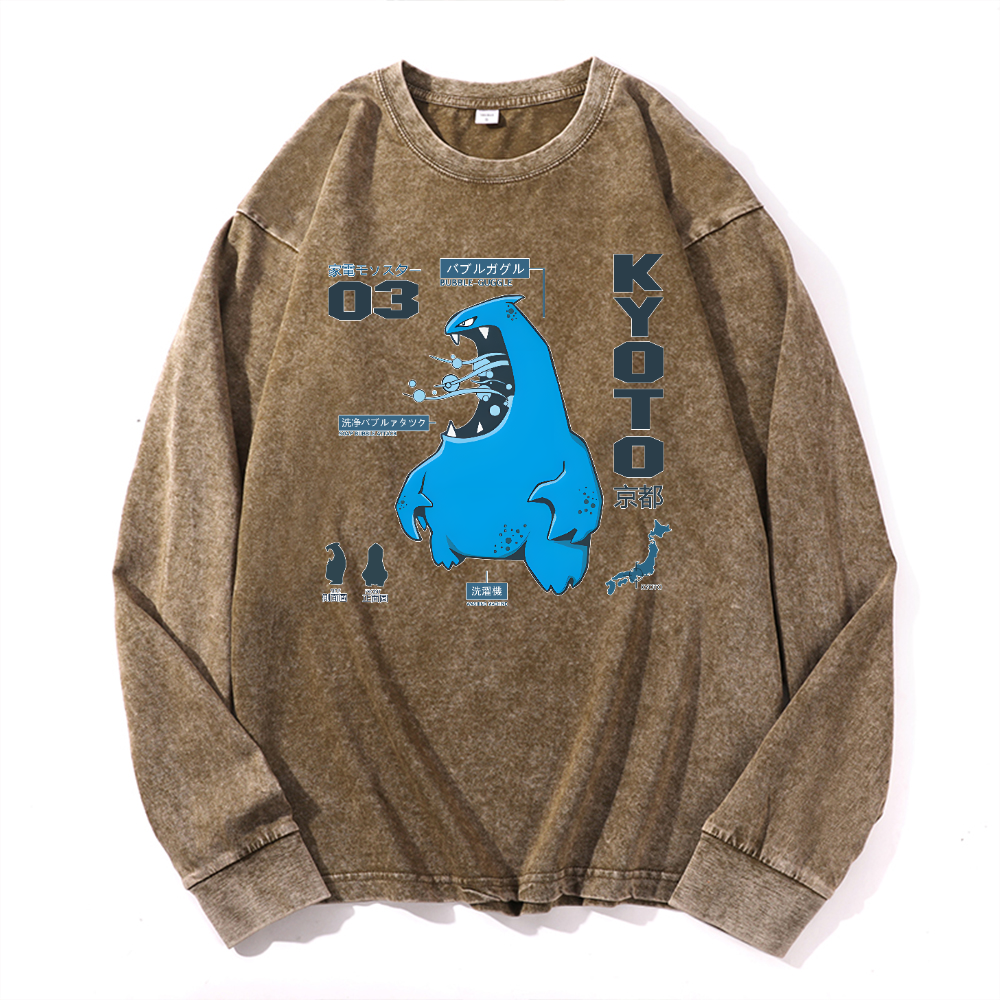 Kyoto Vintage Cotton Wash Crewneck Long-Sleeve T-Shirt