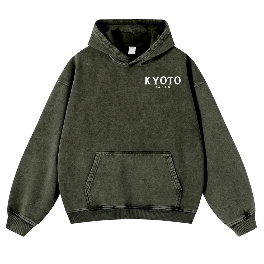 Kyoto Japan Honshu Kansai Region Vintage Washed Cotton Back Art Hoodie