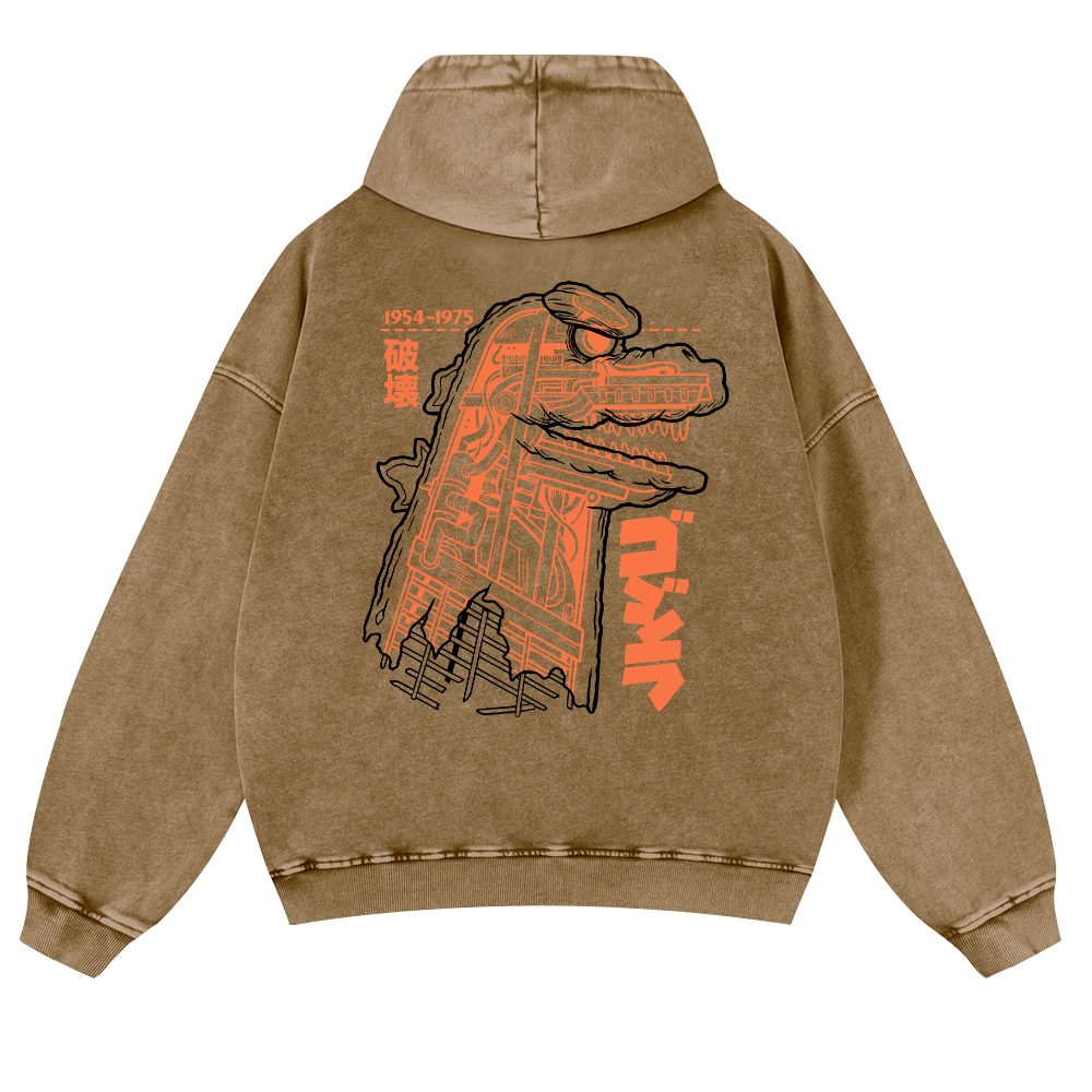 Kaiju Vintage Washed Cotton Back Art Hoodie